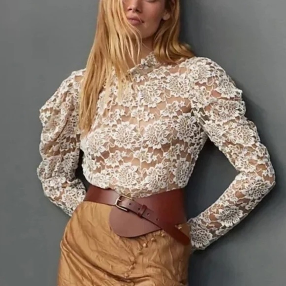 Anthropologie Dolan Left Coast Sheer Lace Mock Neck Top Size Medium